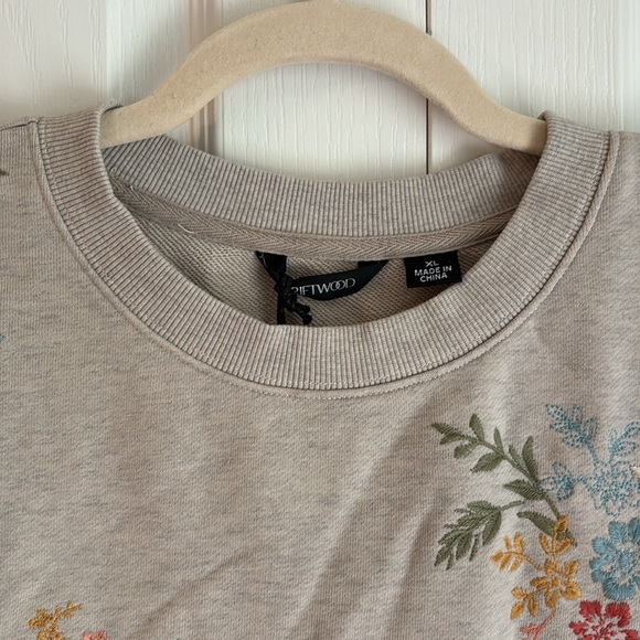 Driftwood French Terry Gathered Sleeve Pullover Sweatshirt NWT. Embroidered - Picture 4 of 10